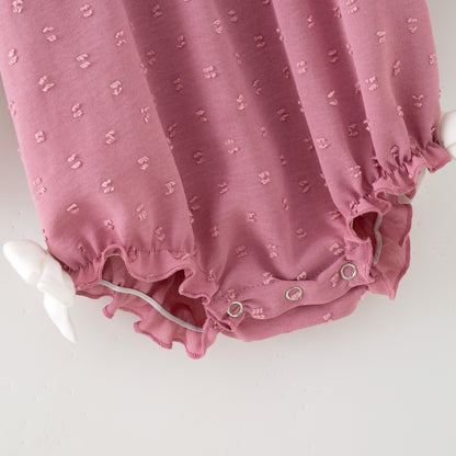 Girls’ Pink Dress with Embroidered Lettering – Polka Dot Jacquard Mesh