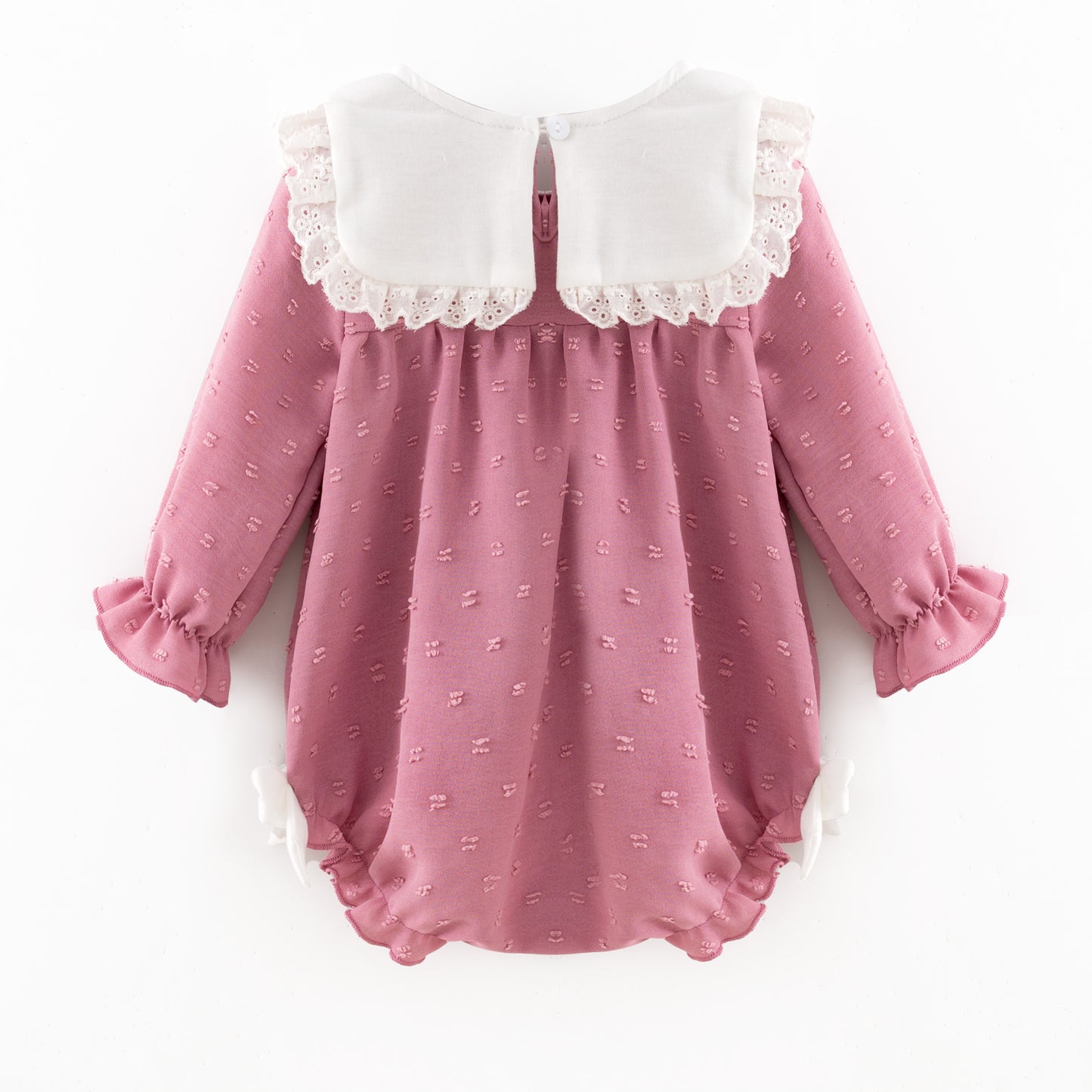 Girls’ Pink Dress with Embroidered Lettering – Polka Dot Jacquard Mesh