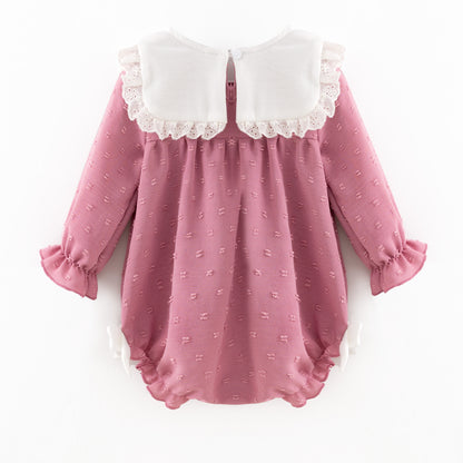Girls’ Pink Dress with Embroidered Lettering – Polka Dot Jacquard Mesh
