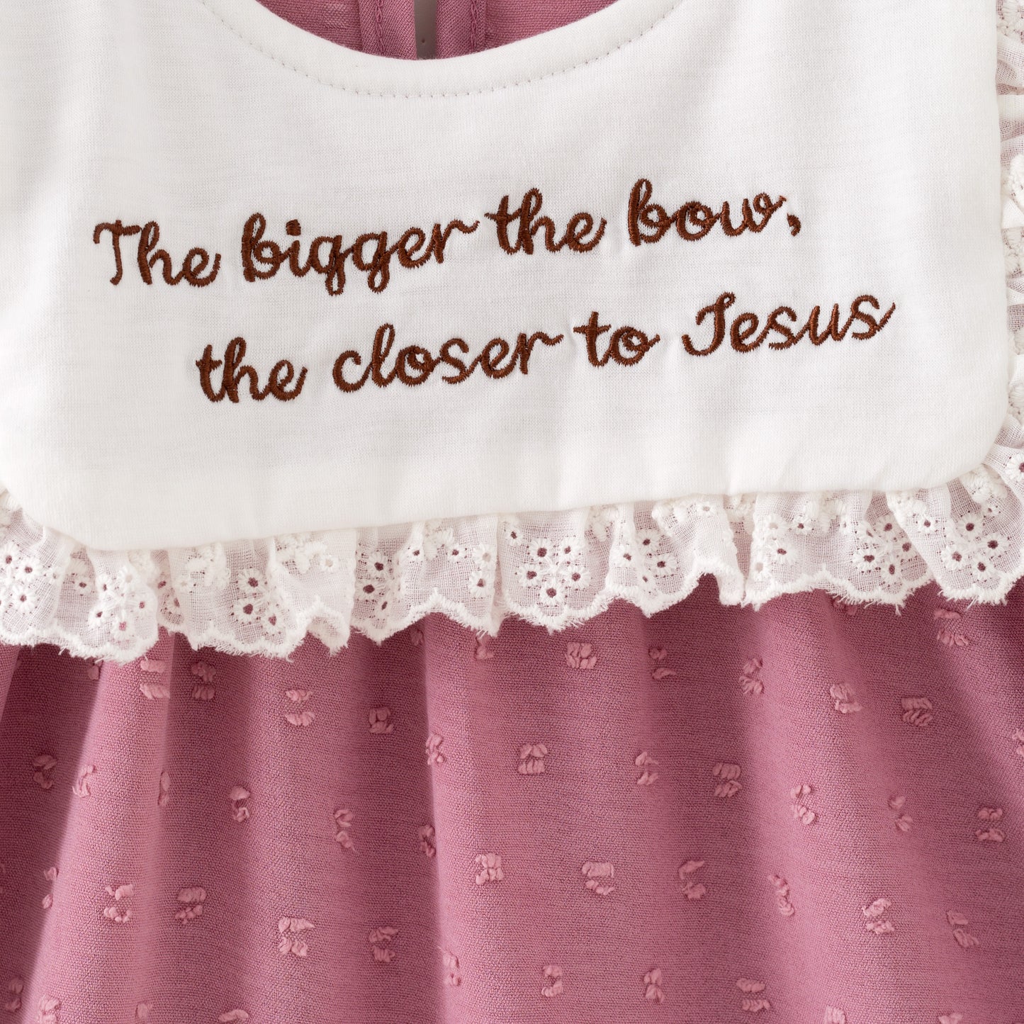 Girls’ Pink Dress with Embroidered Lettering – Polka Dot Jacquard Mesh