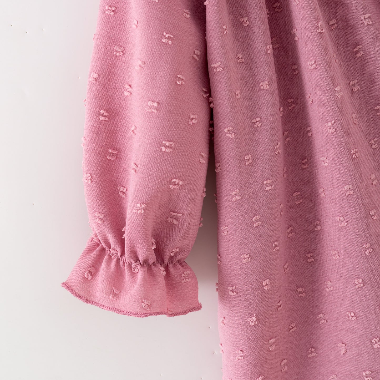 Girls’ Pink Dress with Embroidered Lettering – Polka Dot Jacquard Mesh