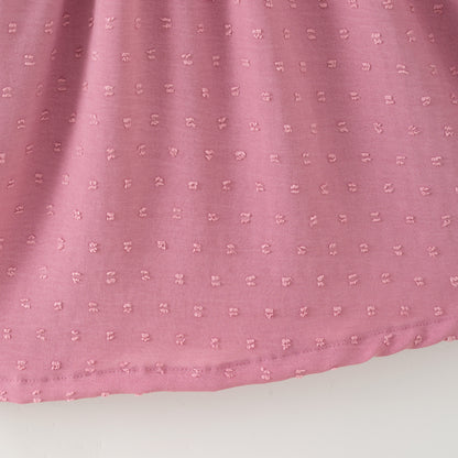 Girls’ Pink Dress with Embroidered Lettering – Polka Dot Jacquard Mesh