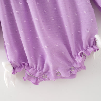 Girls’ Purple Dress with Embroidered Lettering – Polka Dot Jacquard Mesh