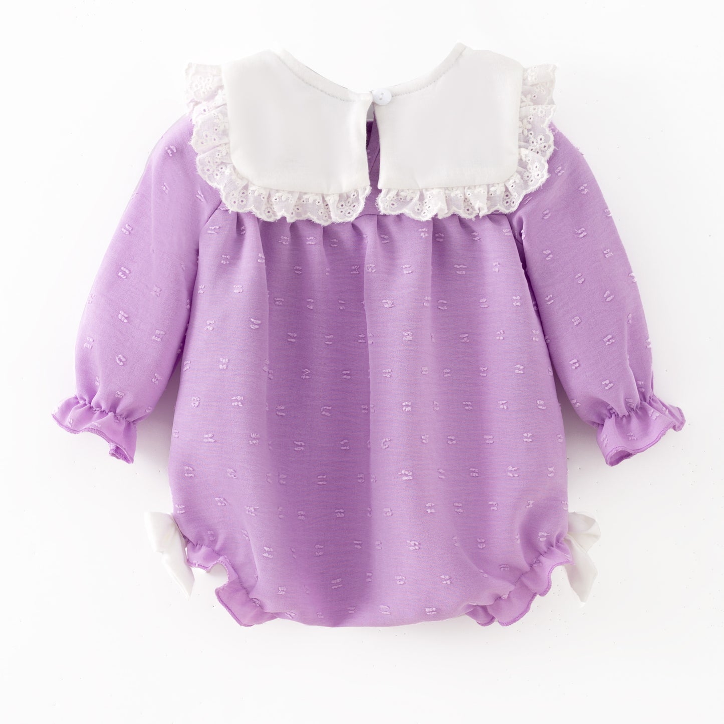 Girls’ Purple Dress with Embroidered Lettering – Polka Dot Jacquard Mesh