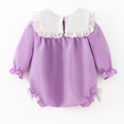 Girls’ Purple Dress with Embroidered Lettering – Polka Dot Jacquard Mesh