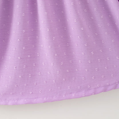 Girls’ Purple Dress with Embroidered Lettering – Polka Dot Jacquard Mesh