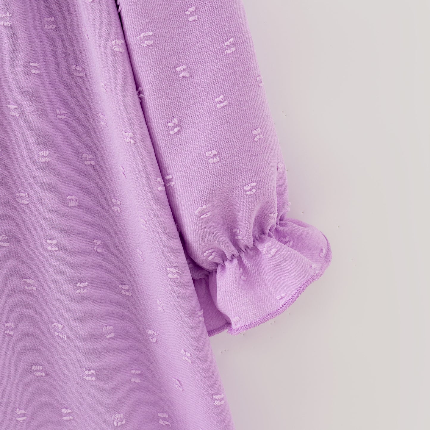 Girls’ Purple Dress with Embroidered Lettering – Polka Dot Jacquard Mesh