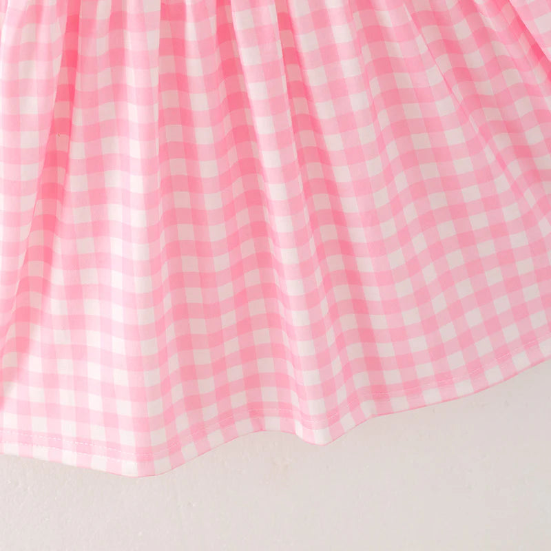 Girls Christmas Pink Plaid Christmas Tree Emrboidery Outfit Set Dress