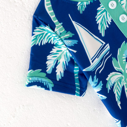Boys Summer Fish Dinosour Goose Tree Print Pocket Shirt
