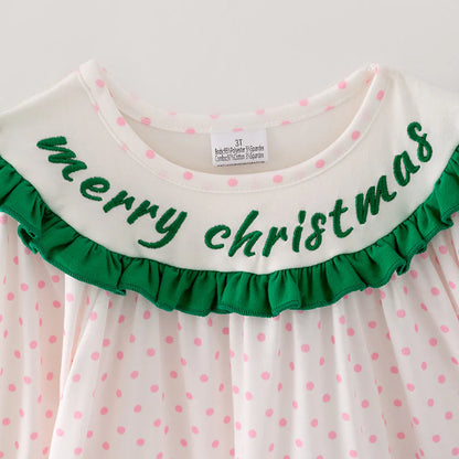 Girls Christmas Pink Dot Green Merry Christams Embroidery Set