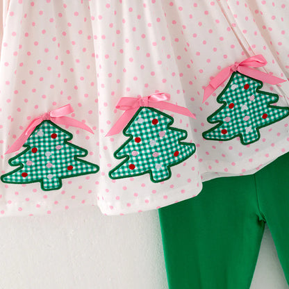 Girls Christmas Pink Dot Green Merry Christams Embroidery Set