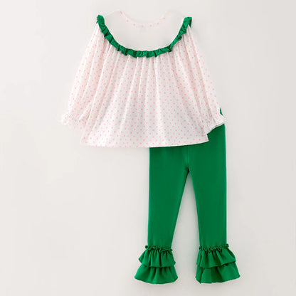 Girls Christmas Pink Dot Green Merry Christams Embroidery Set
