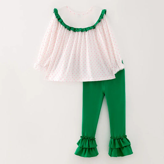 Girls Christmas Pink Dot Green Merry Christams Embroidery Set