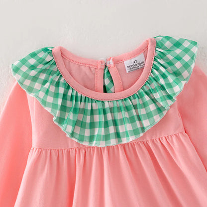 Girls Christmas Santa Cookies Embroidery Pink Green Plaid Set & Dress