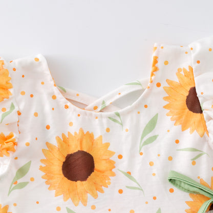 Girls Summer Sunflower Print Lemon Green Short Set