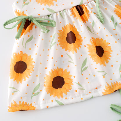 Girls Summer Sunflower Print Lemon Green Short Set