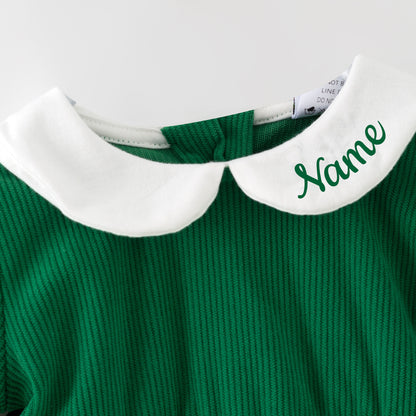 Green Corduroy Personalized Christmas Sibling Clothes – Custom Name Embroidery