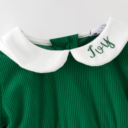 Green Corduroy Personalized Christmas Sibling Clothes – Custom Name Embroidery
