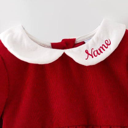 Red Corduroy Personalized Christmas Sibling Clothes – Custom Name Embroidery