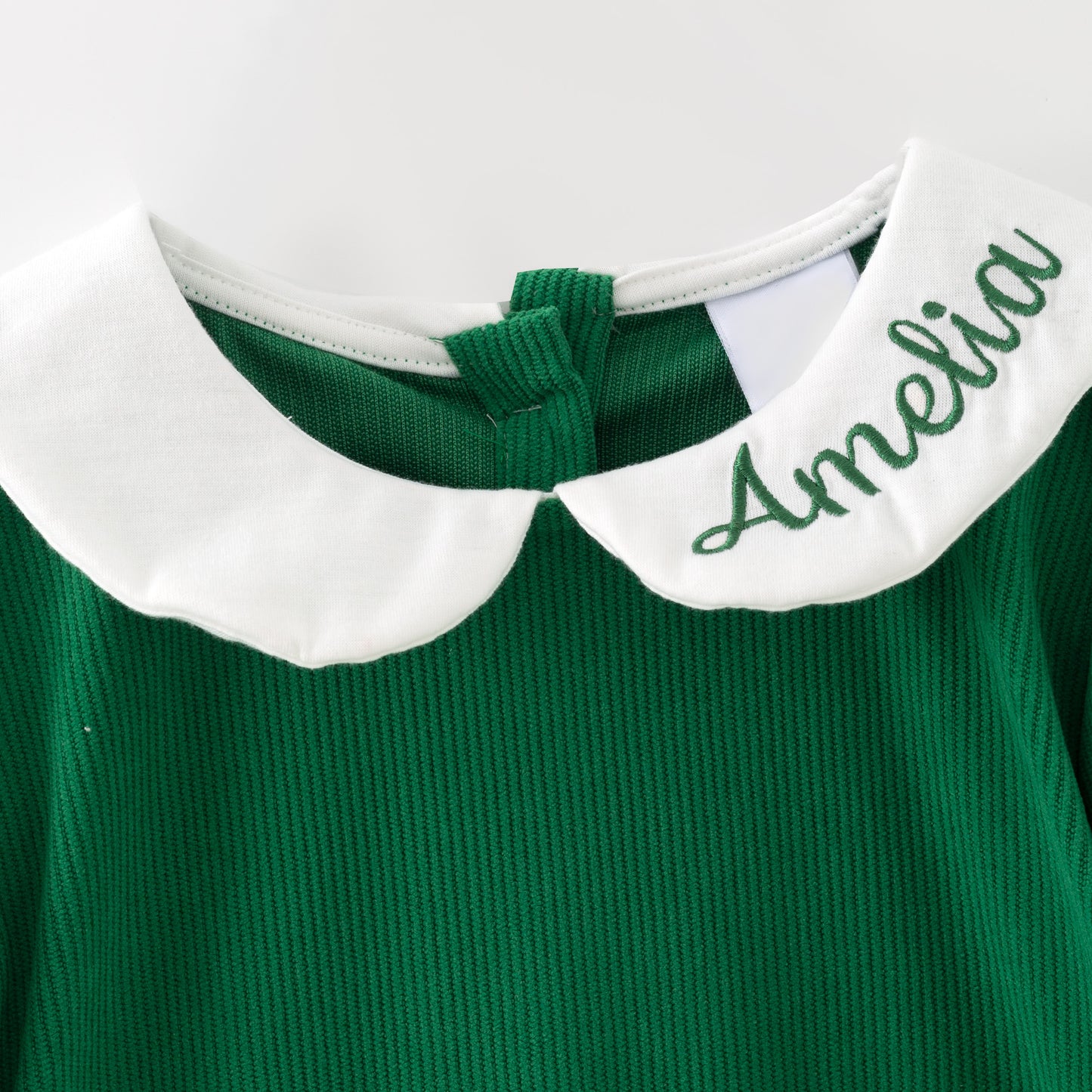 Green Corduroy Personalized Christmas Sibling Clothes – Custom Name Embroidery