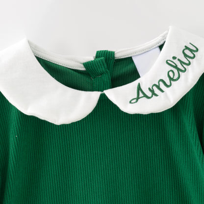 Green Corduroy Personalized Christmas Sibling Clothes – Custom Name Embroidery
