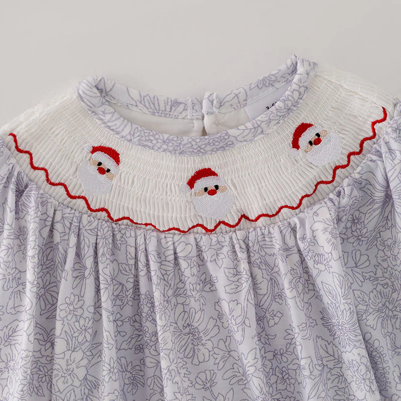 Girls Christmas Santa Embroidery Smocked Pant Set & Romper