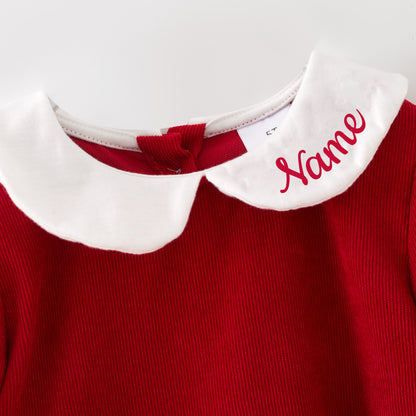 Red Corduroy Personalized Christmas Sibling Clothes – Custom Name Embroidery