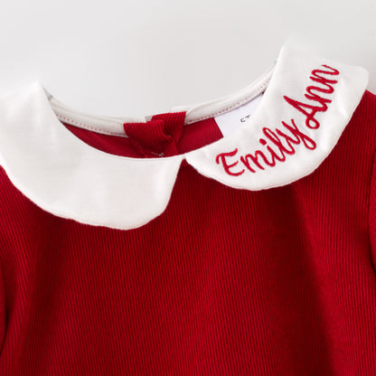Red Corduroy Personalized Christmas Sibling Clothes – Custom Name Embroidery
