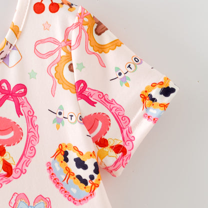 Girls Cute Cartoon Character Short Sleeves Twirl Dress