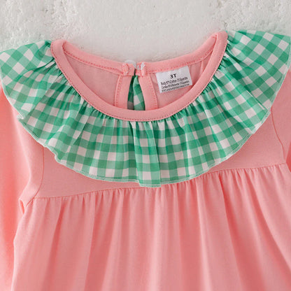 Girls Christmas Santa Cookies Embroidery Pink Green Plaid Set & Dress