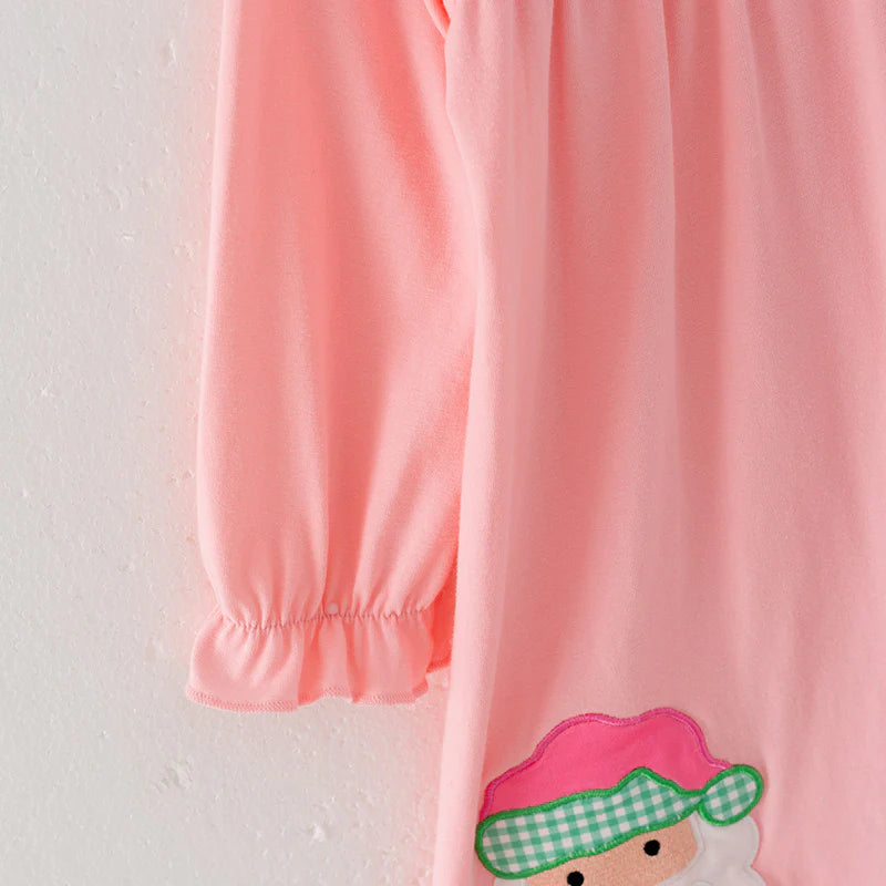 Girls Christmas Santa Cookies Embroidery Pink Green Plaid Set & Dress
