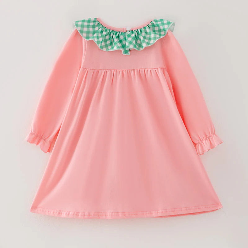 Girls Christmas Santa Cookies Embroidery Pink Green Plaid Set & Dress