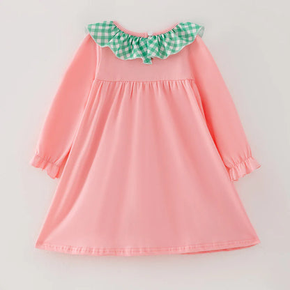 Girls Christmas Santa Cookies Embroidery Pink Green Plaid Set & Dress