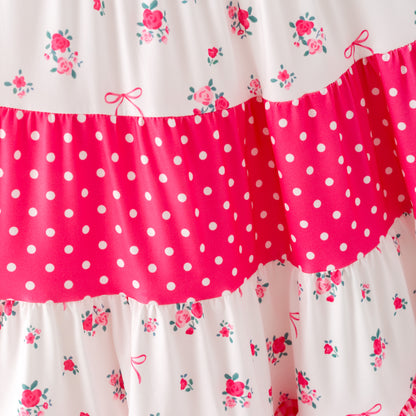 Girls Summer Floral Dot Plaid Patchwork Fashion Dress