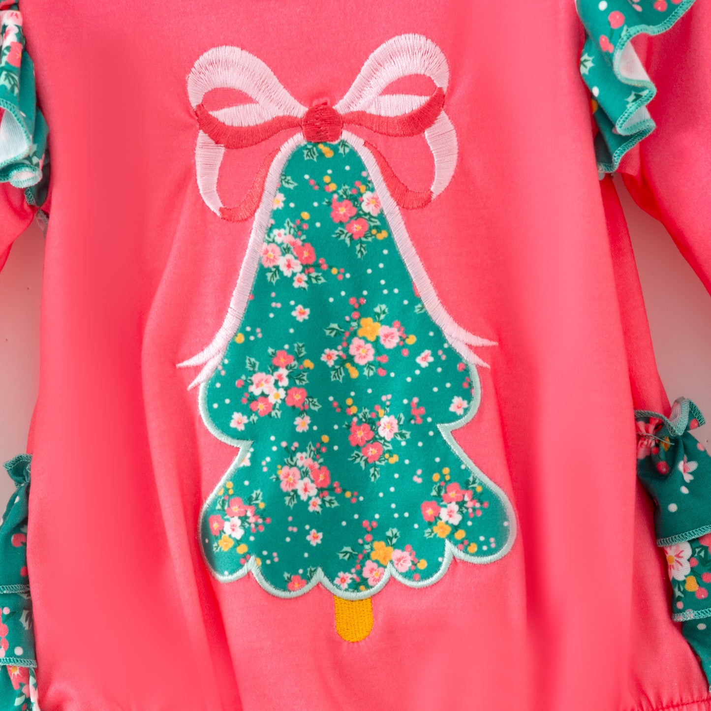 Baby Girls Christmas Tree Print Ruffled Long Sleeves Romper