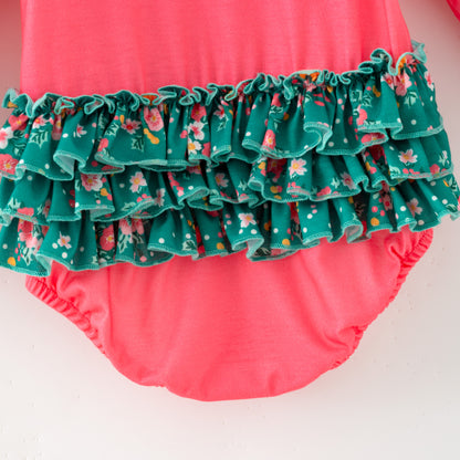 Baby Girls Christmas Tree Print Ruffled Long Sleeves Romper