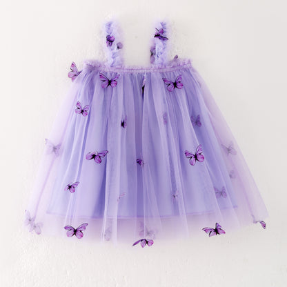 Girls Summer Party Lavender Butterfly Tulle Dress