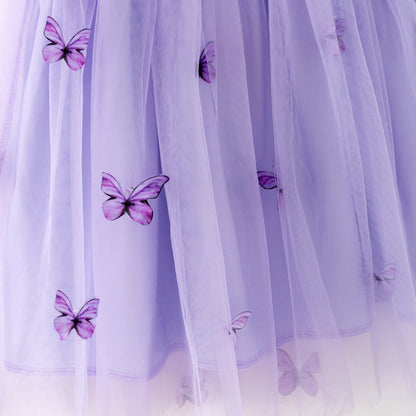 Girls Summer Party Lavender Butterfly Tulle Dress