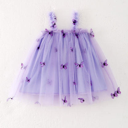 Girls Summer Party Lavender Butterfly Tulle Dress