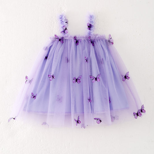 Girls Summer Party Lavender Butterfly Tulle Dress