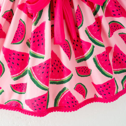 Girls Summer Watermelon Print Hot Pink Twirl Dress