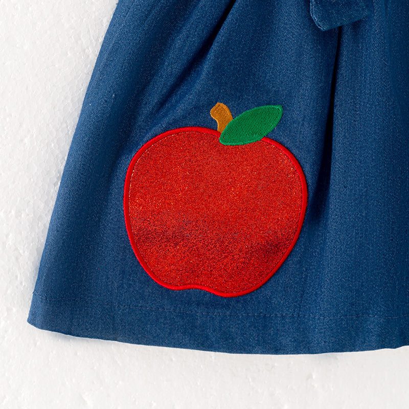 Girls Summer Apple Applique Back To School Suspenders Skirt Set