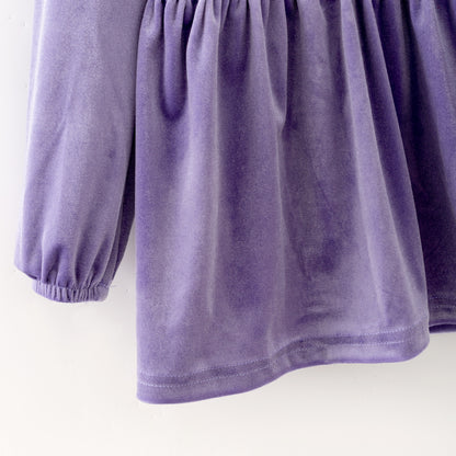 Girls Fall Purple Velvet Top & Floral Bell-Bottom Set