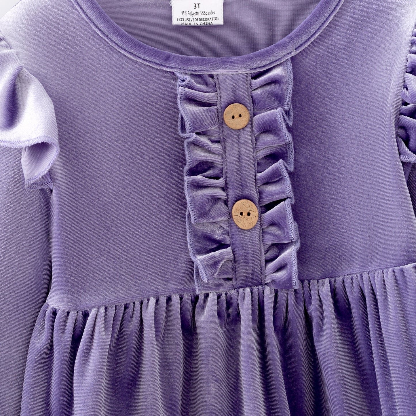 Girls Fall Purple Velvet Top & Floral Bell-Bottom Set