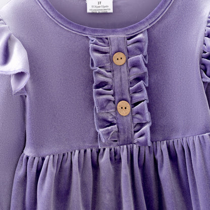 Girls Fall Purple Velvet Top & Floral Bell-Bottom Set