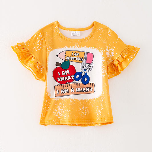 Girls Back To School "I AM SMART" Yellow Print T-Shirt