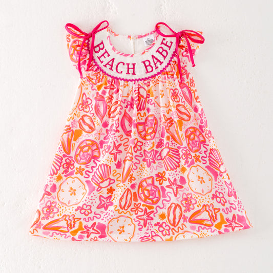 Girls Summer "BEACH BABE"Smocked Embroidered Dress