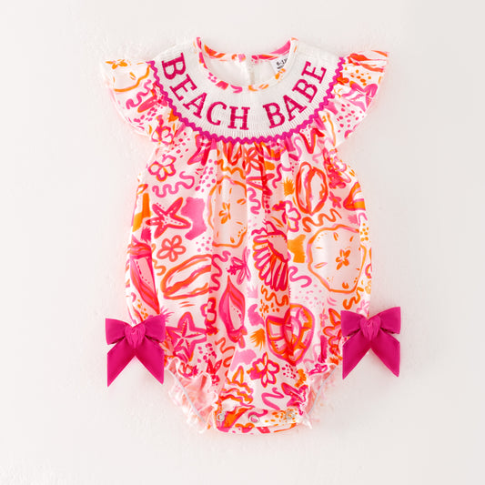 Baby Girls "BEACH BABE"Smocked Embroidered Floral Bubbles