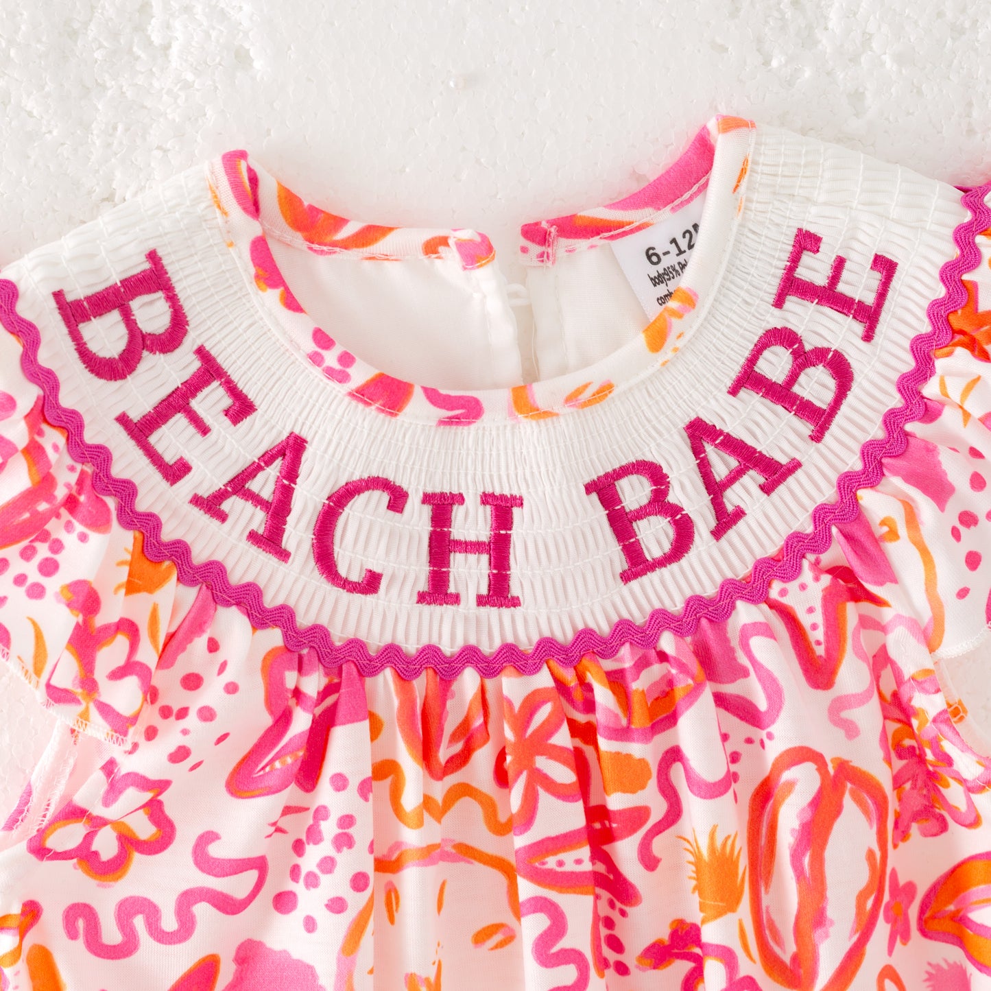 Baby Girls "BEACH BABE"Smocked Embroidered Floral Bubbles