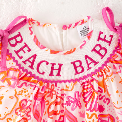 Girls Summer "BEACH BABE"Smocked Embroidered Short Set